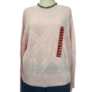 NEW Express Women's Pointelle Diamond Pattern Knit Sweater size XL Pastel Pink